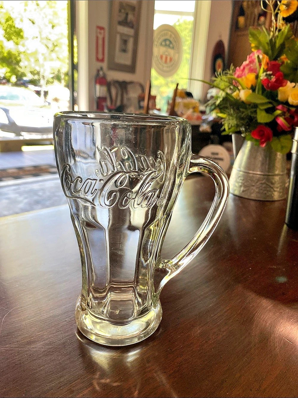 Vintage Coca-Cola Embossed Glass Mug Clear Like New Set of 2
